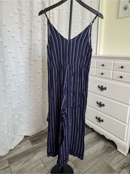 La Hearts Pants - La Hearts Navy & White Striped V-Neck Spaghetti Strap Jumpsuit